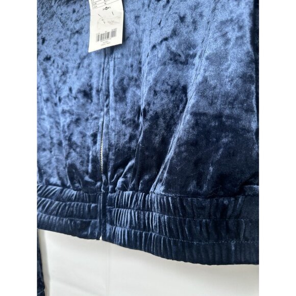 Women Blue Long Sleeve Crushed Velour Zip Up Jacket Hoodie Size Small - Picture 7 of 9